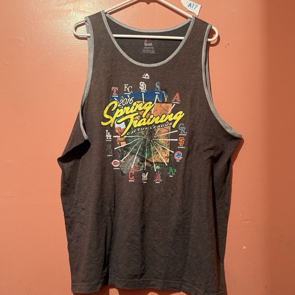 MLB Majestic Mens Tank Top 2XL Double Extra Large Dark Gray Spring Training 2016